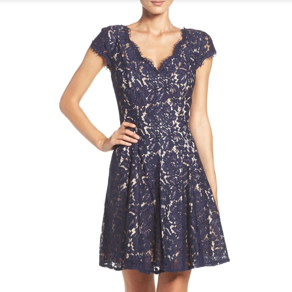 Navy Eliza J Fit N' Flare Lace Dress